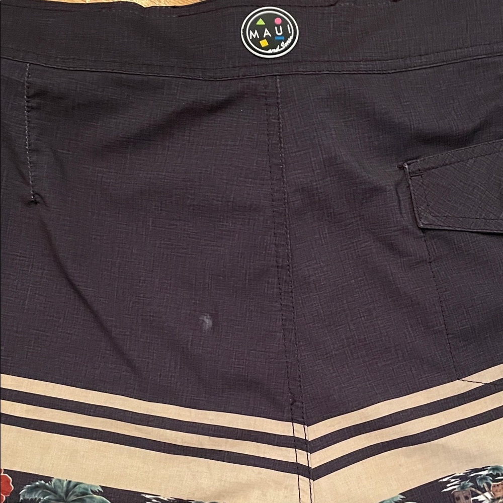 MAUI AND SONS Y2K Retro Black Tropical Print Men's Summer Holiday Swim Trunks - Picture 14 of 15